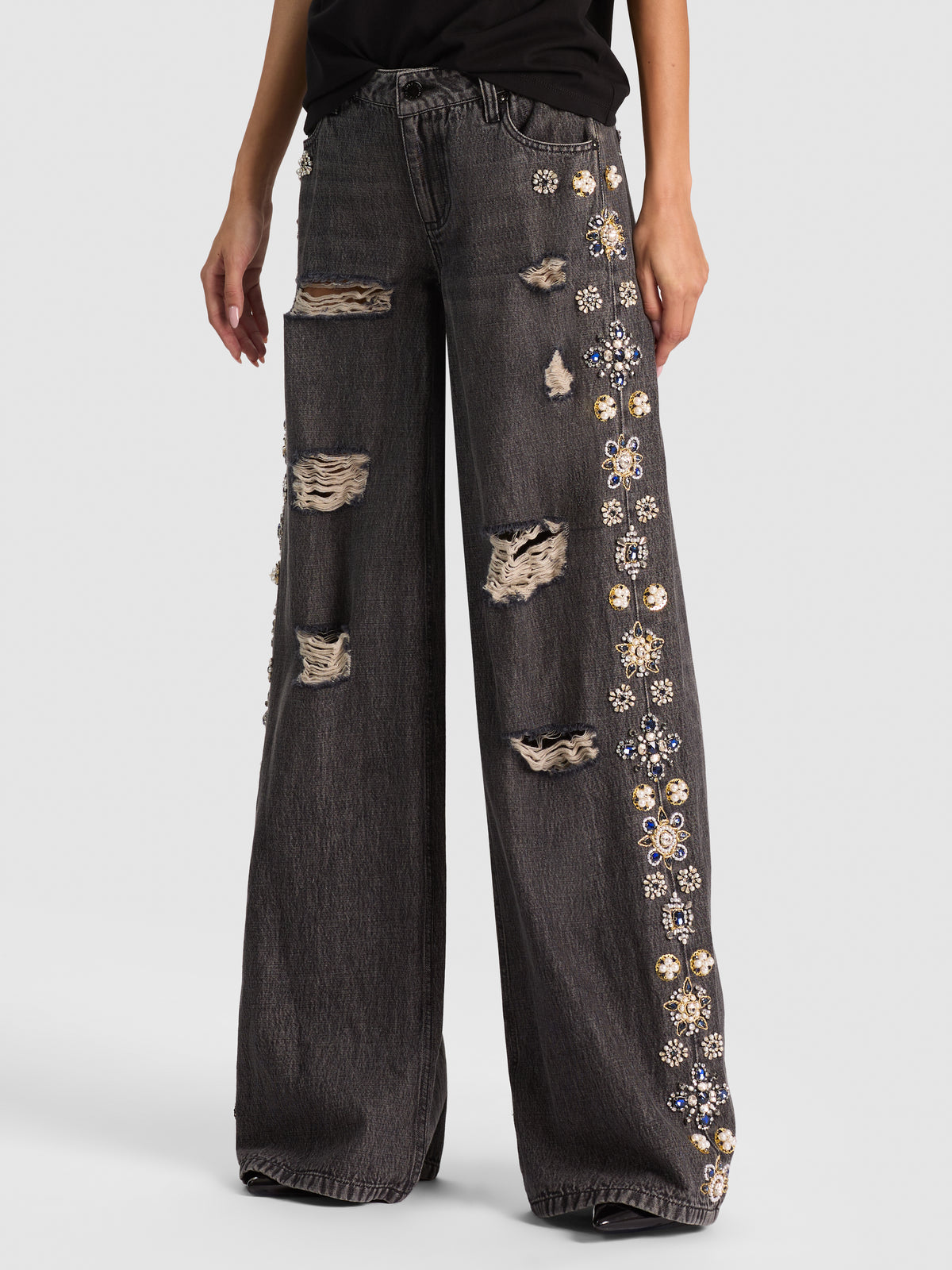 AMAZING DISTRESSED EMBELLISHED JEAN-ALICE + OLIVIA