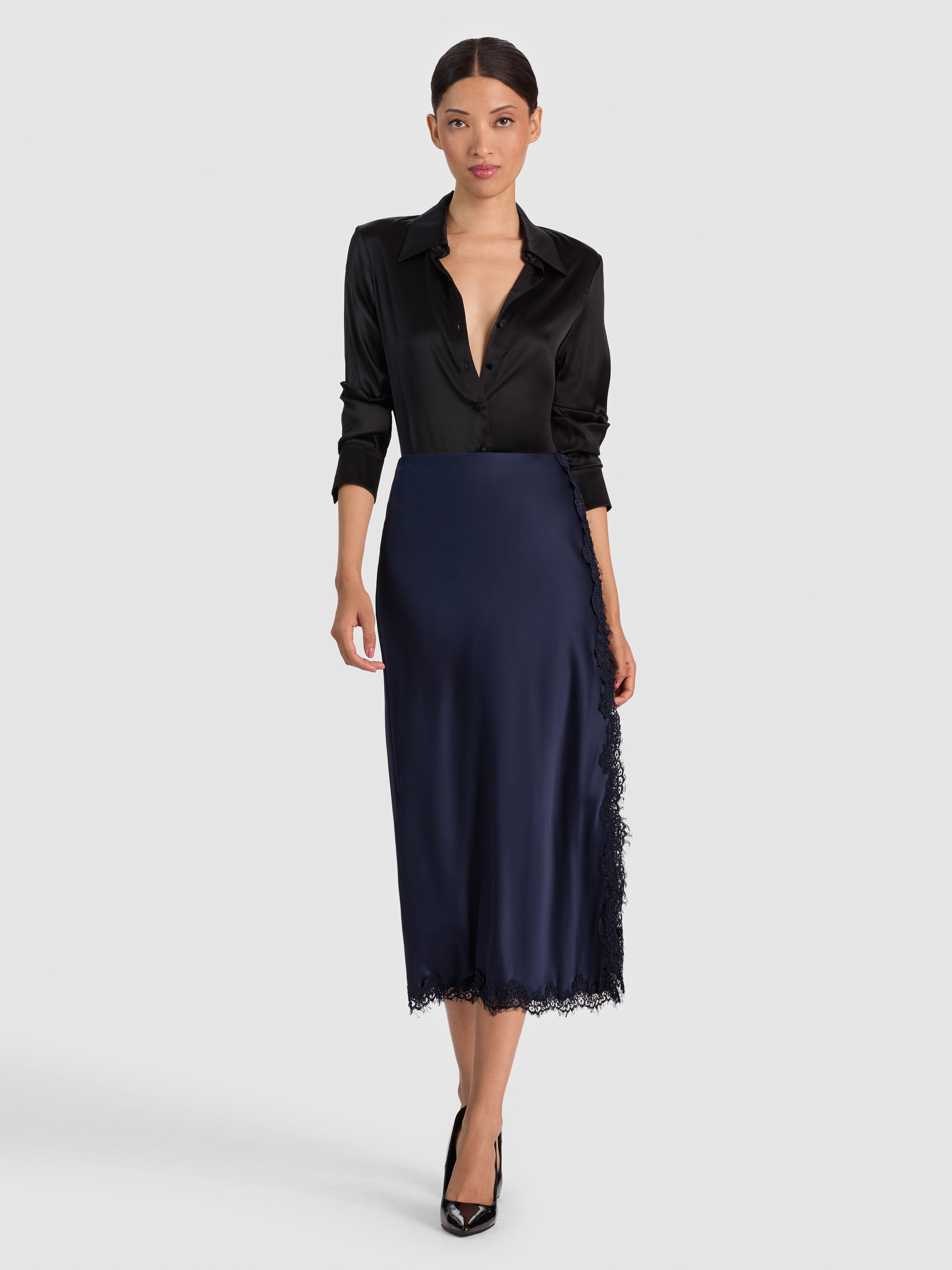 MAEVE MIDI SLIP SKIRT W LACE TRIM-ALICE + OLIVIA