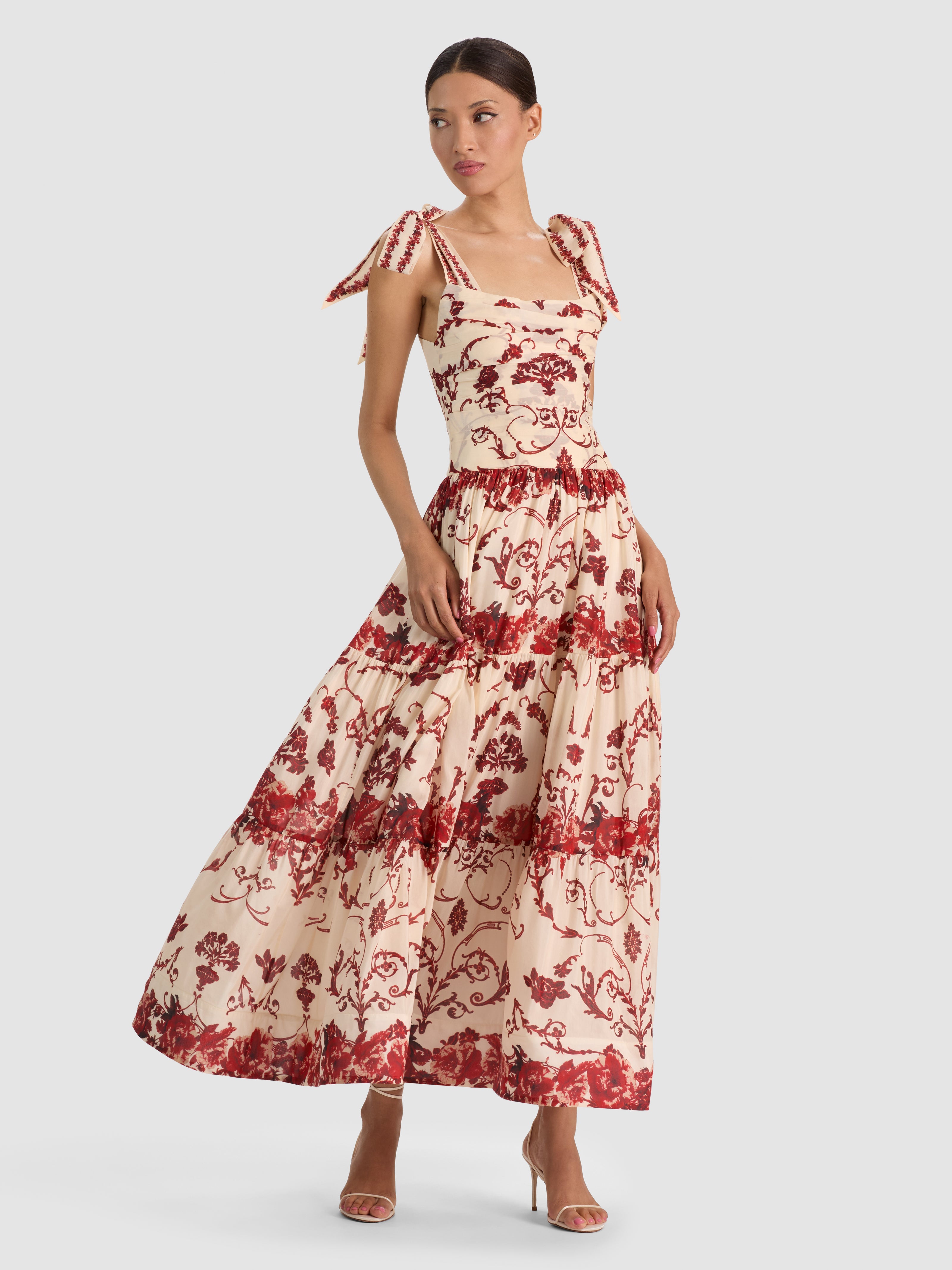 HAVEN TIE SHLDR TIERED MIDI DRESS-ALICE + OLIVIA