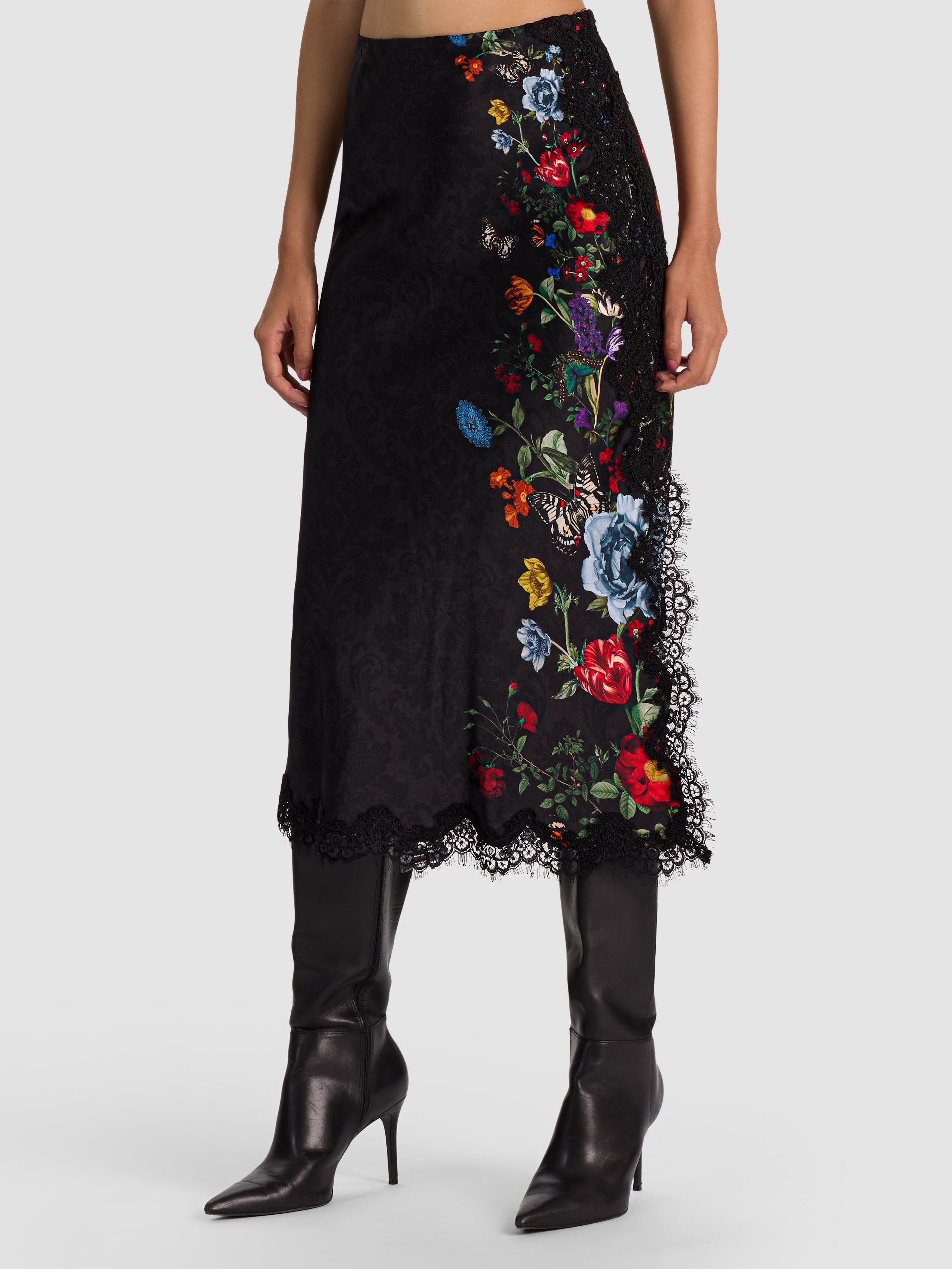 MAEVE MIDI SLIP SKIRT W LACE TRIM-ALICE + OLIVIA