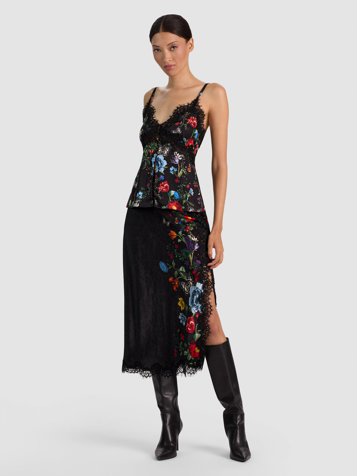 MAEVE MIDI SLIP SKIRT W LACE TRIM-ALICE + OLIVIA