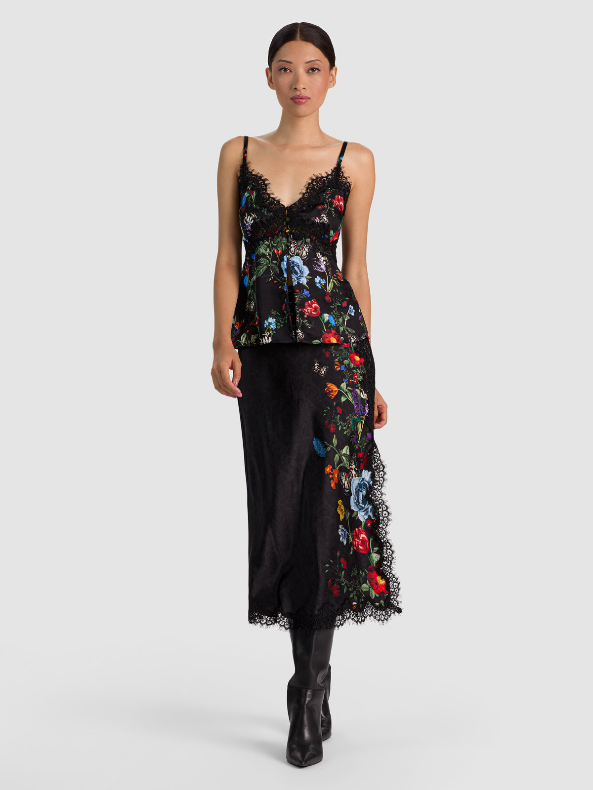 MAEVE MIDI SLIP SKIRT W LACE TRIM-ALICE + OLIVIA