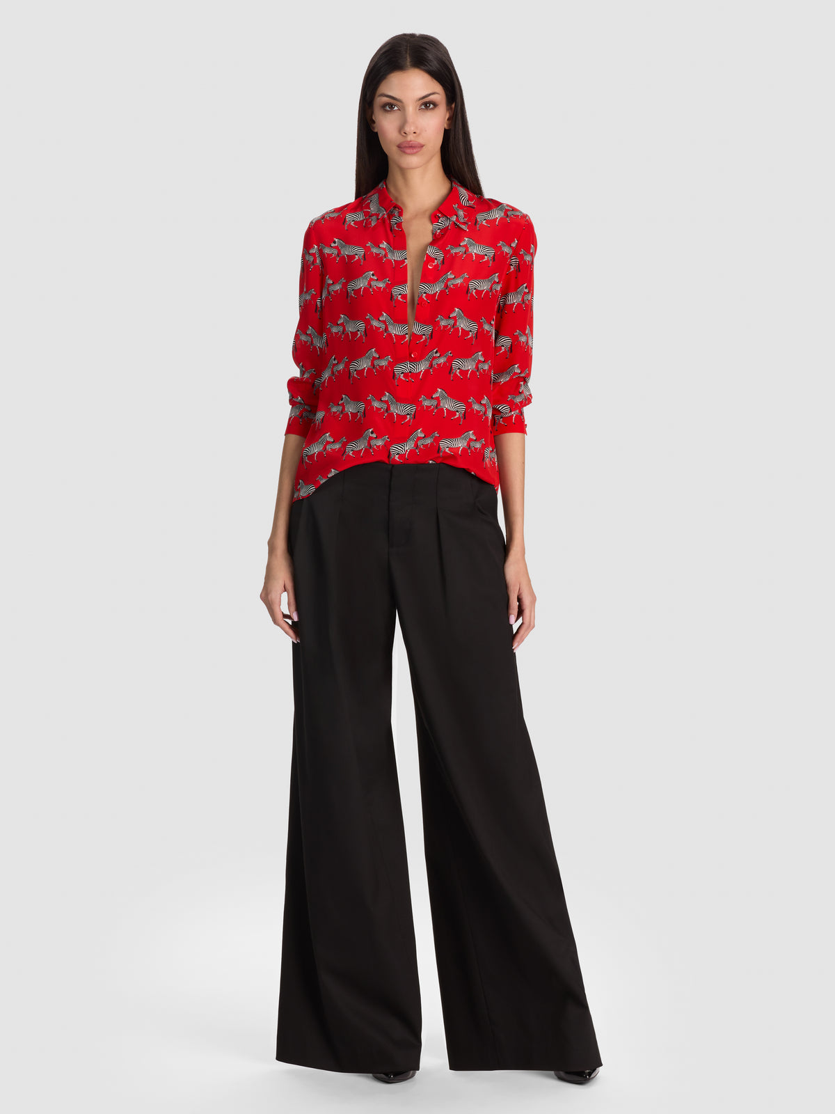 WILLA BUTTON DOWN BLOUSE - ZEBRA STRIDE CANDY APPLE