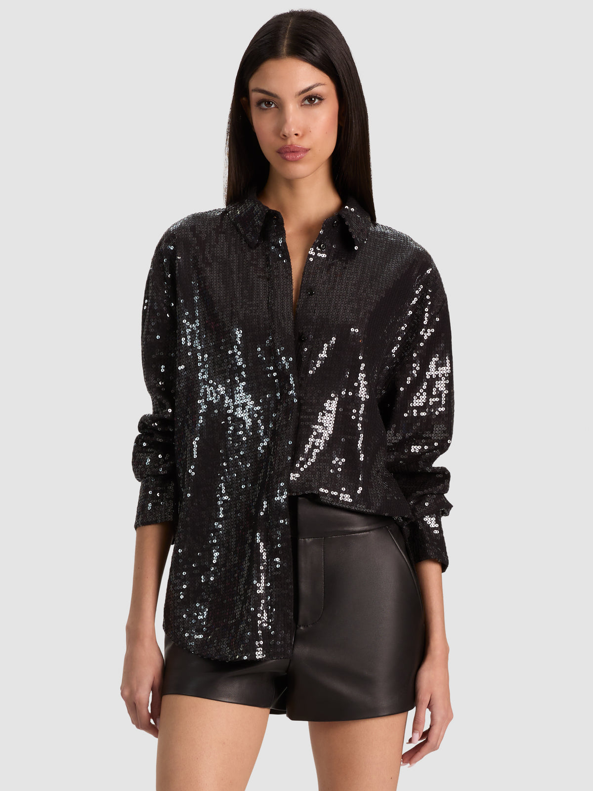 DIMITRA SEQUIN BUTTON DOWN SHIRT-ALICE + OLIVIA