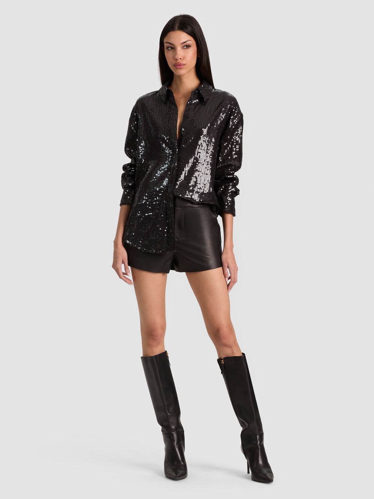 DIMITRA SEQUIN BUTTON DOWN SHIRT-ALICE + OLIVIA