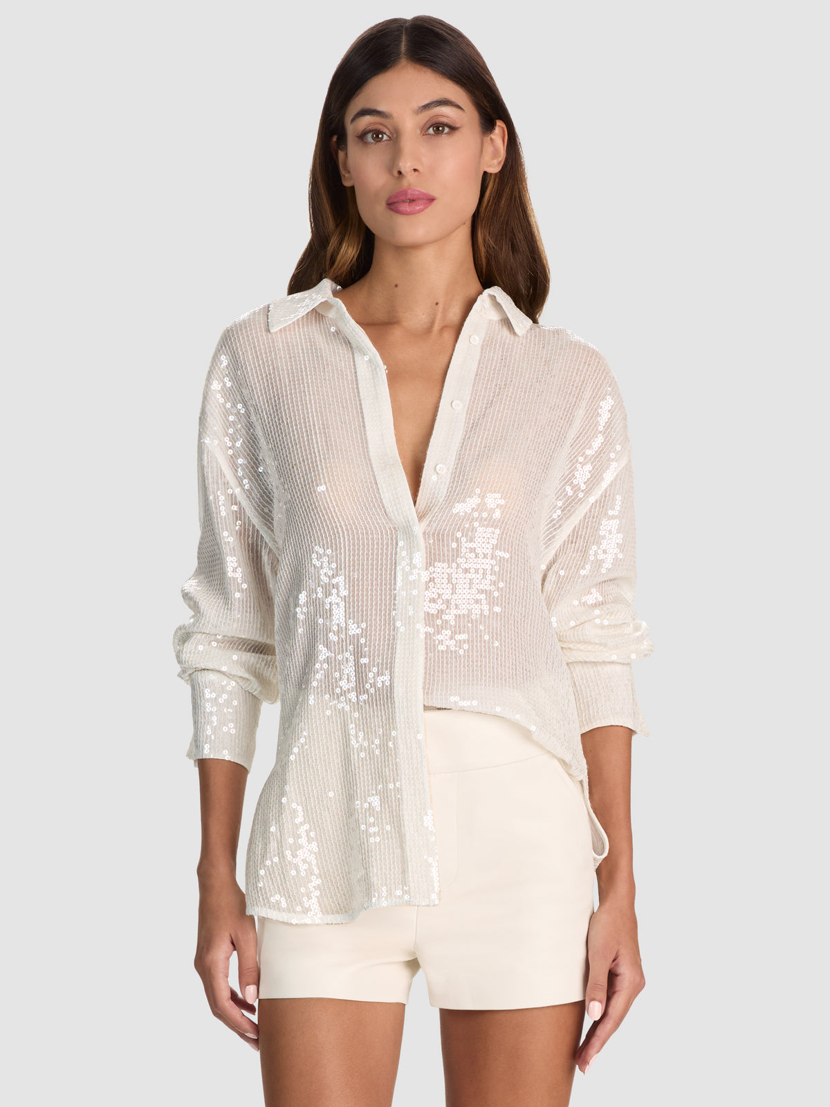 DIMITRA SEQUIN BUTTON DOWN SHIRT-ALICE + OLIVIA