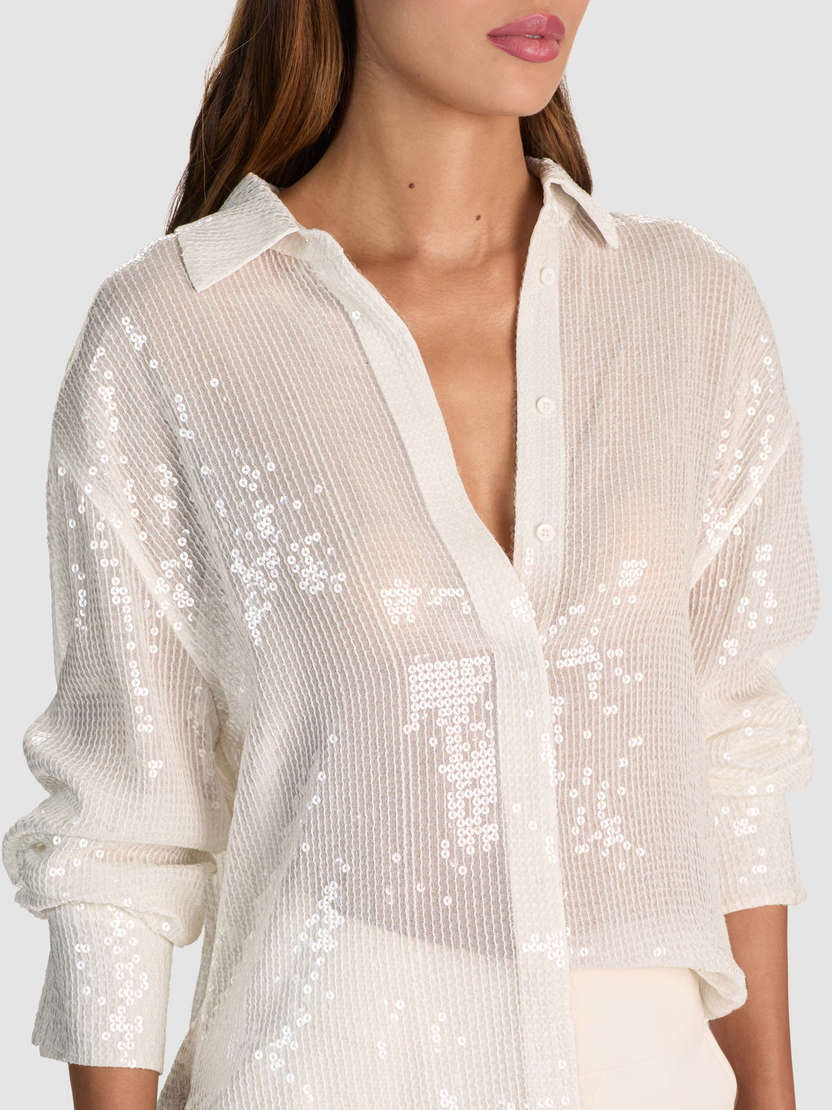 DIMITRA SEQUIN BUTTON DOWN SHIRT-ALICE + OLIVIA