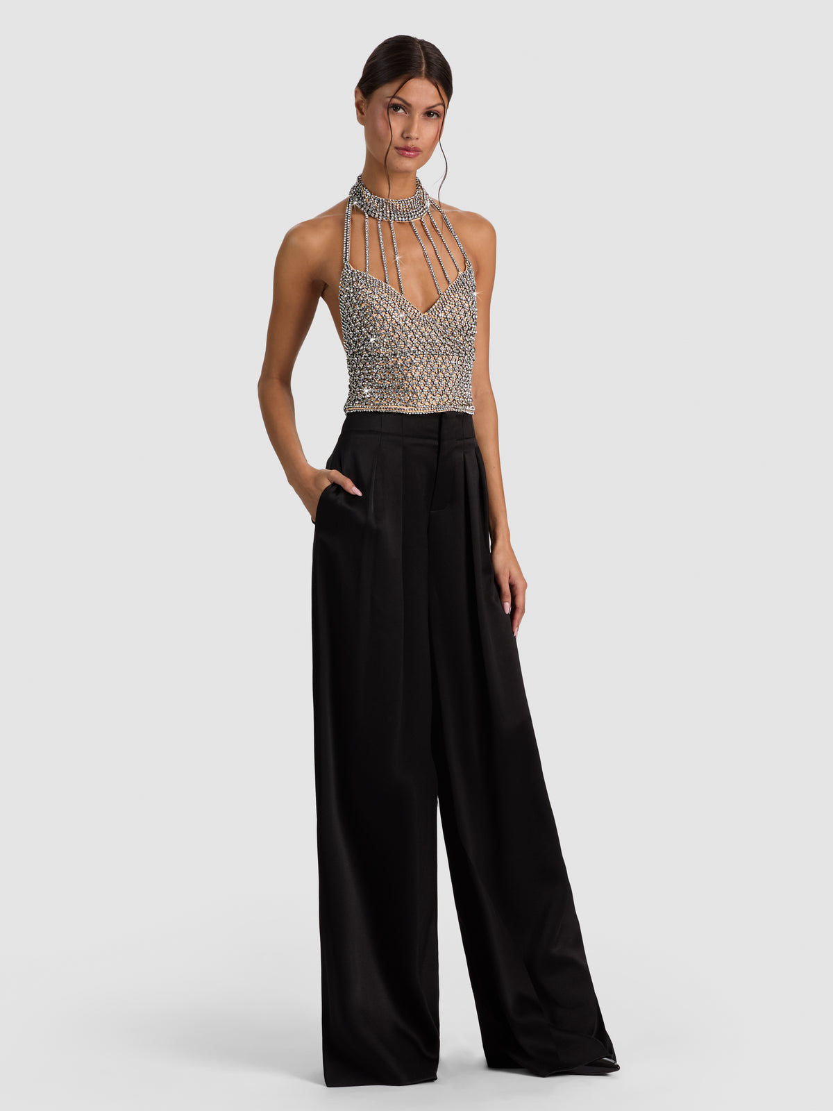 DEENA CRYSTAL CROPPED TOP W CHOKER-ALICE + OLIVIA