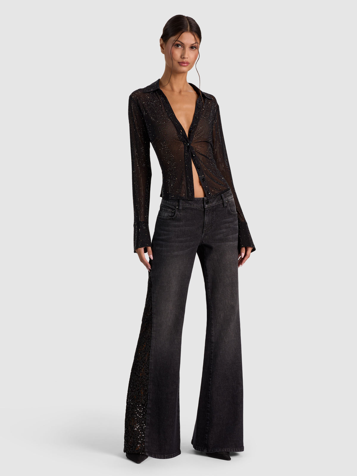 FREYA EMBELL FITTED NIPPED WAIST BTN DOWN TOP - BLACK/GOLD