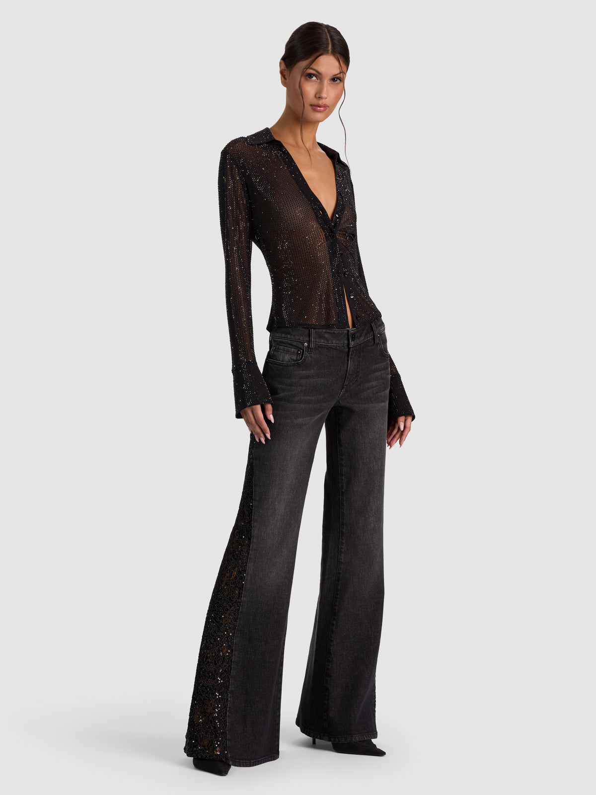 FREYA EMBELL FITTED NIPPED WAIST BTN DOWN TOP - BLACK/GOLD
