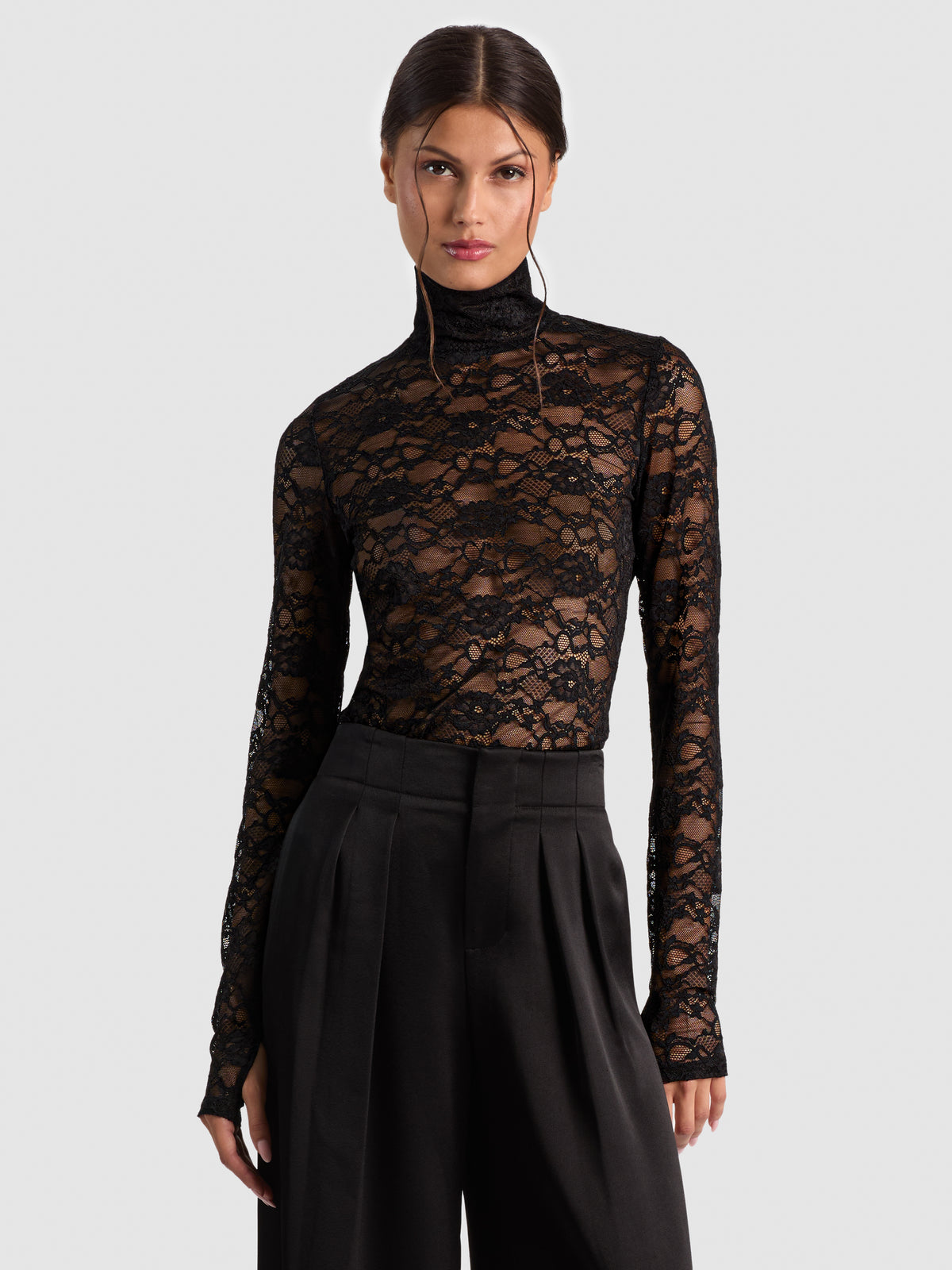 DELAINA LACE TURTLENECK TOP-ALICE + OLIVIA