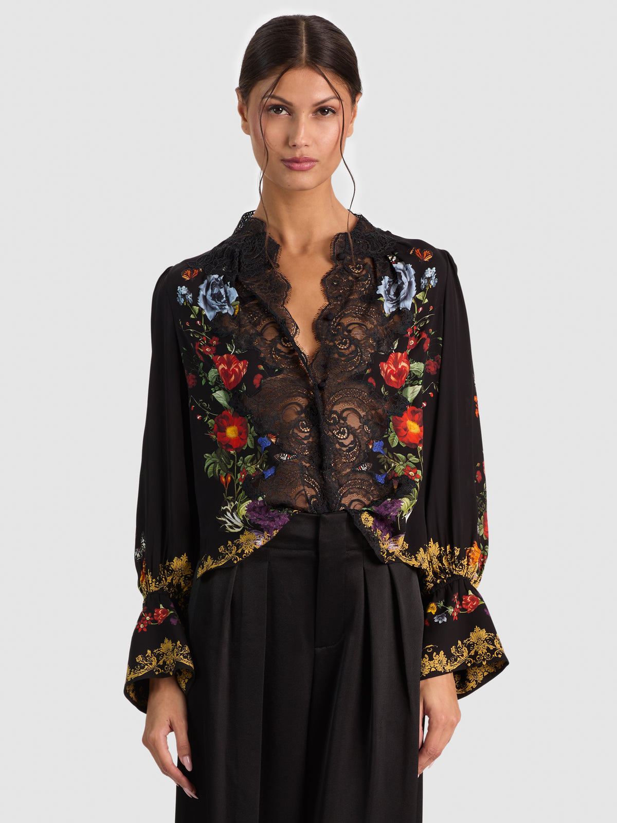 MARION LACE TRIM BLOUSE-ALICE + OLIVIA