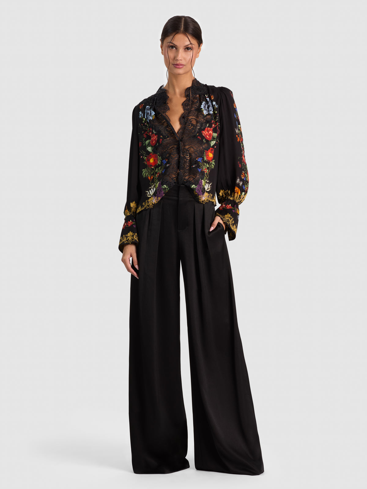 MARION LACE TRIM BLOUSE-ALICE + OLIVIA