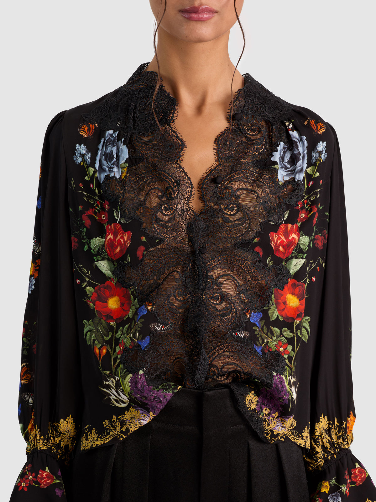 MARION LACE TRIM BLOUSE-ALICE + OLIVIA