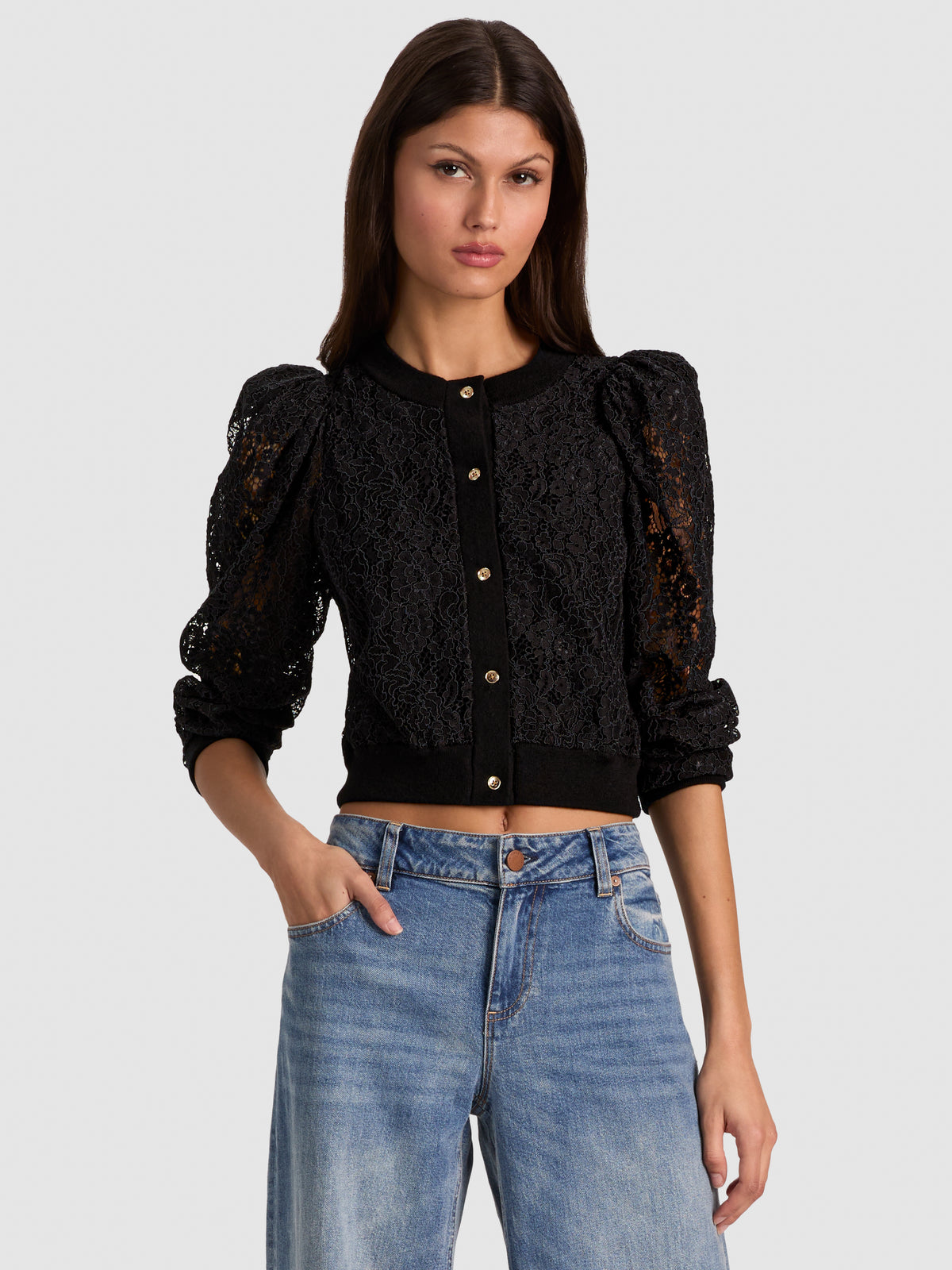 KITTY LACE OVERLAY CARDIGAN-ALICE + OLIVIA