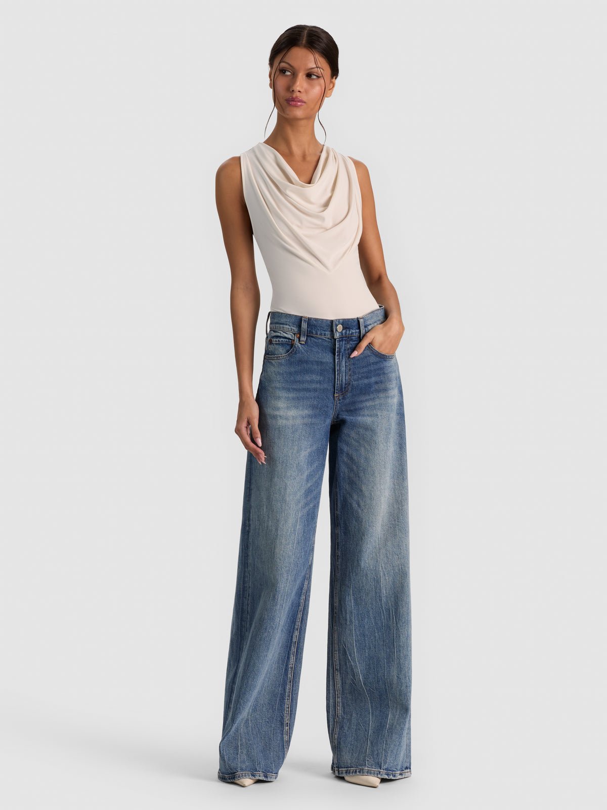 JACQUELINE COWL NECK TANK - CHINO