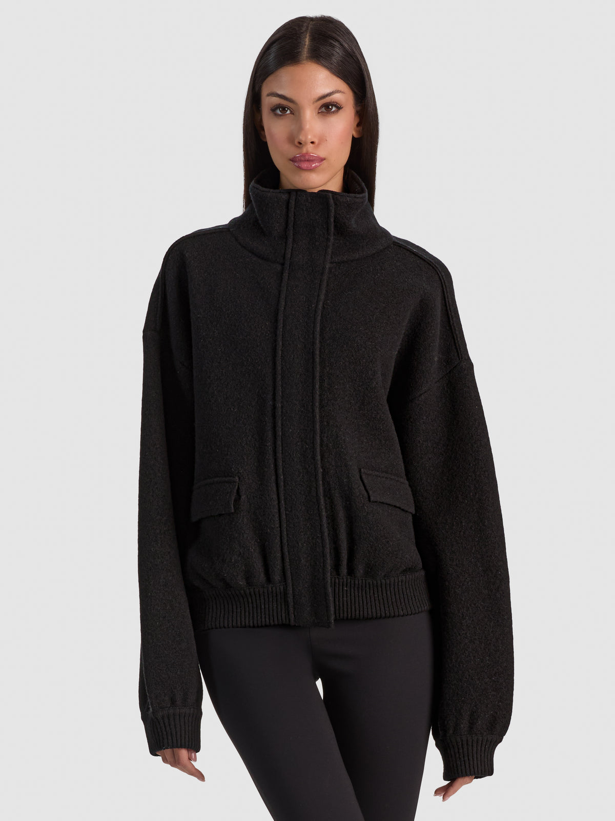 STUART SLOUCHY ZIP FRONT ANORAK - BLACK