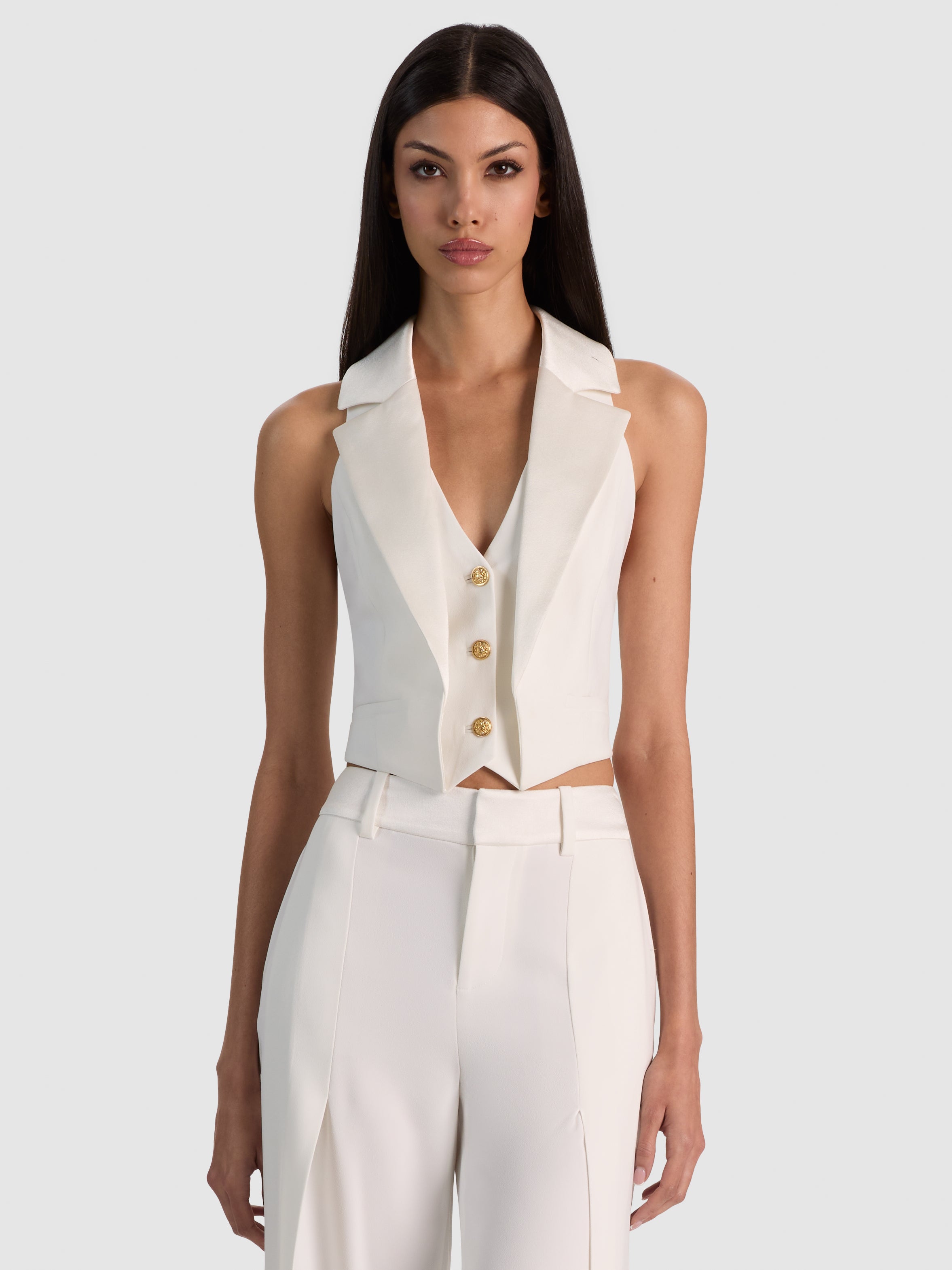 TESSA HALTER NK VEST W LONG LAPEL DTL-ALICE + OLIVIA