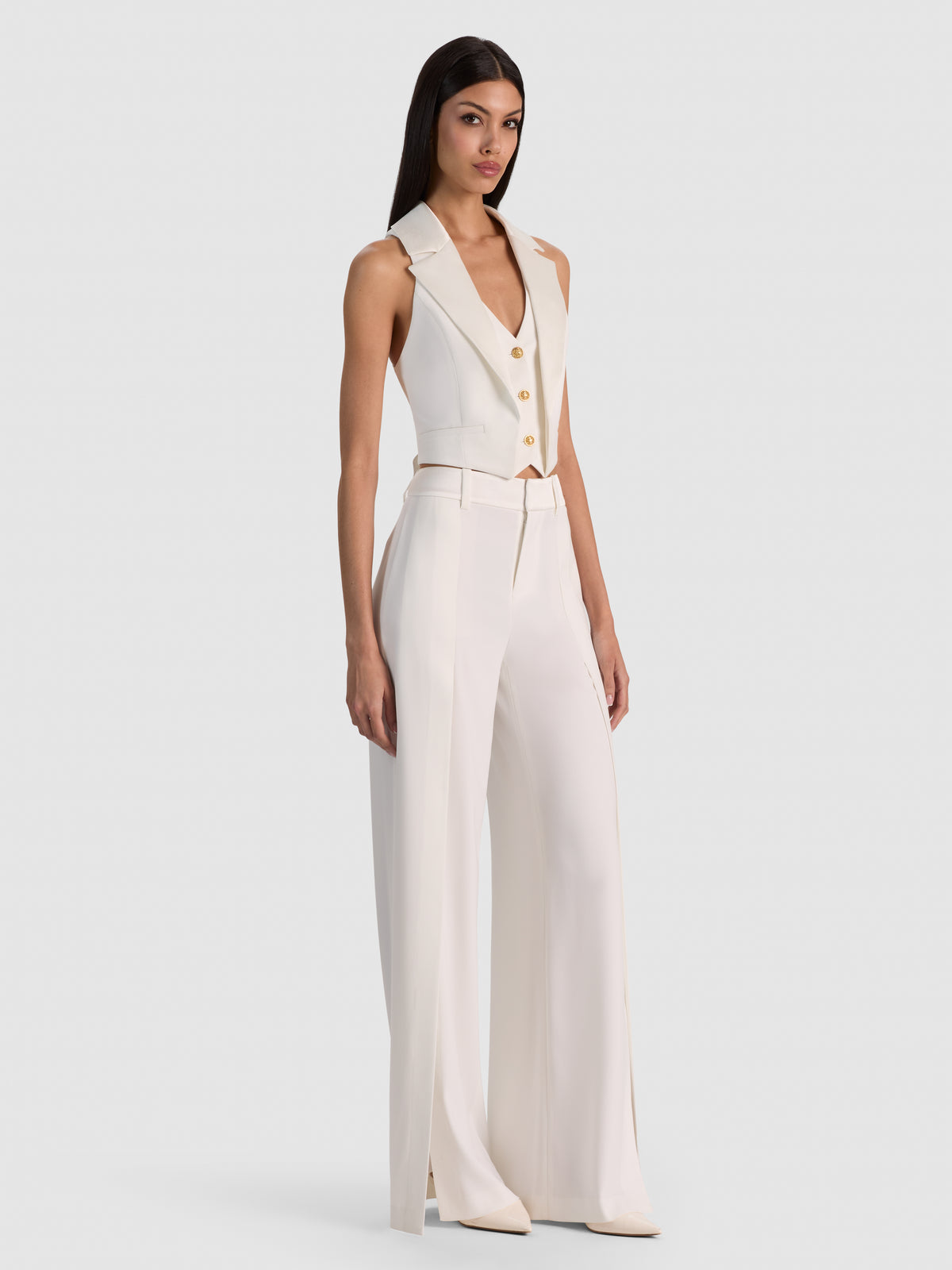 TESSA HALTER NK VEST W LONG LAPEL DTL-ALICE + OLIVIA