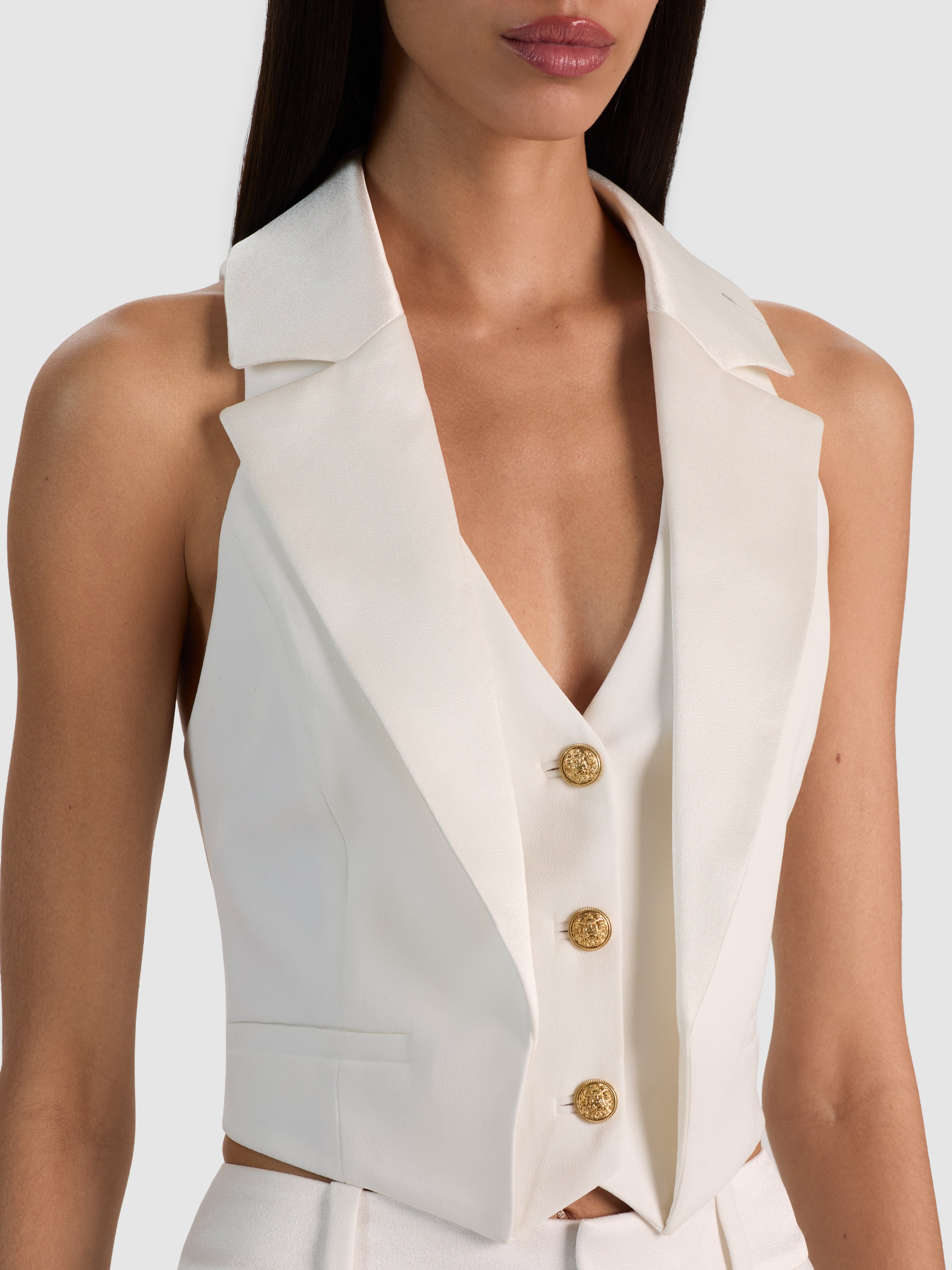 TESSA HALTER NK VEST W LONG LAPEL DTL-ALICE + OLIVIA