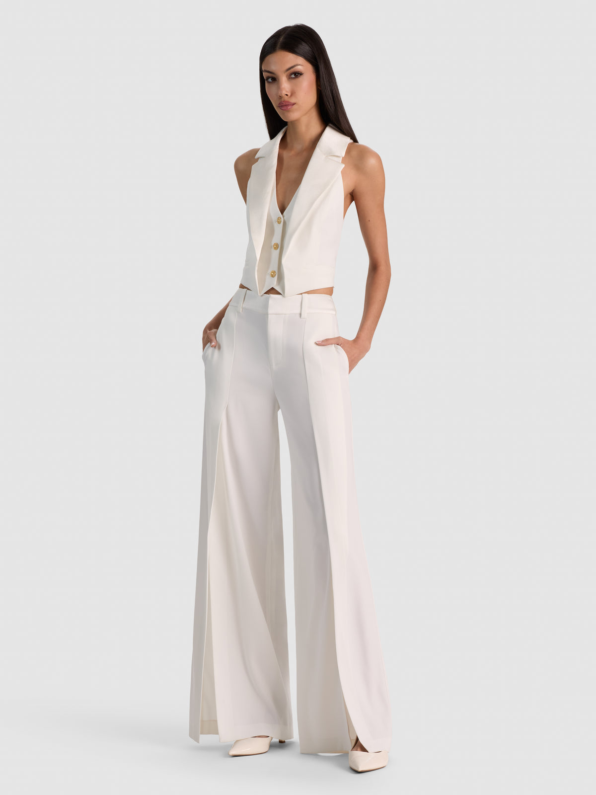 TESSA HALTER NK VEST W LONG LAPEL DTL-ALICE + OLIVIA