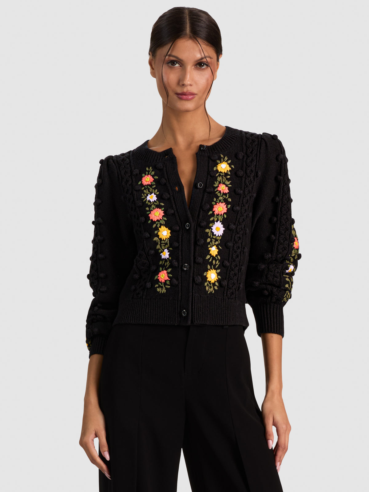 KITTY PUFF SLEEVE CARDIGAN-BLACK MULTI-ALICE + OLIVIA