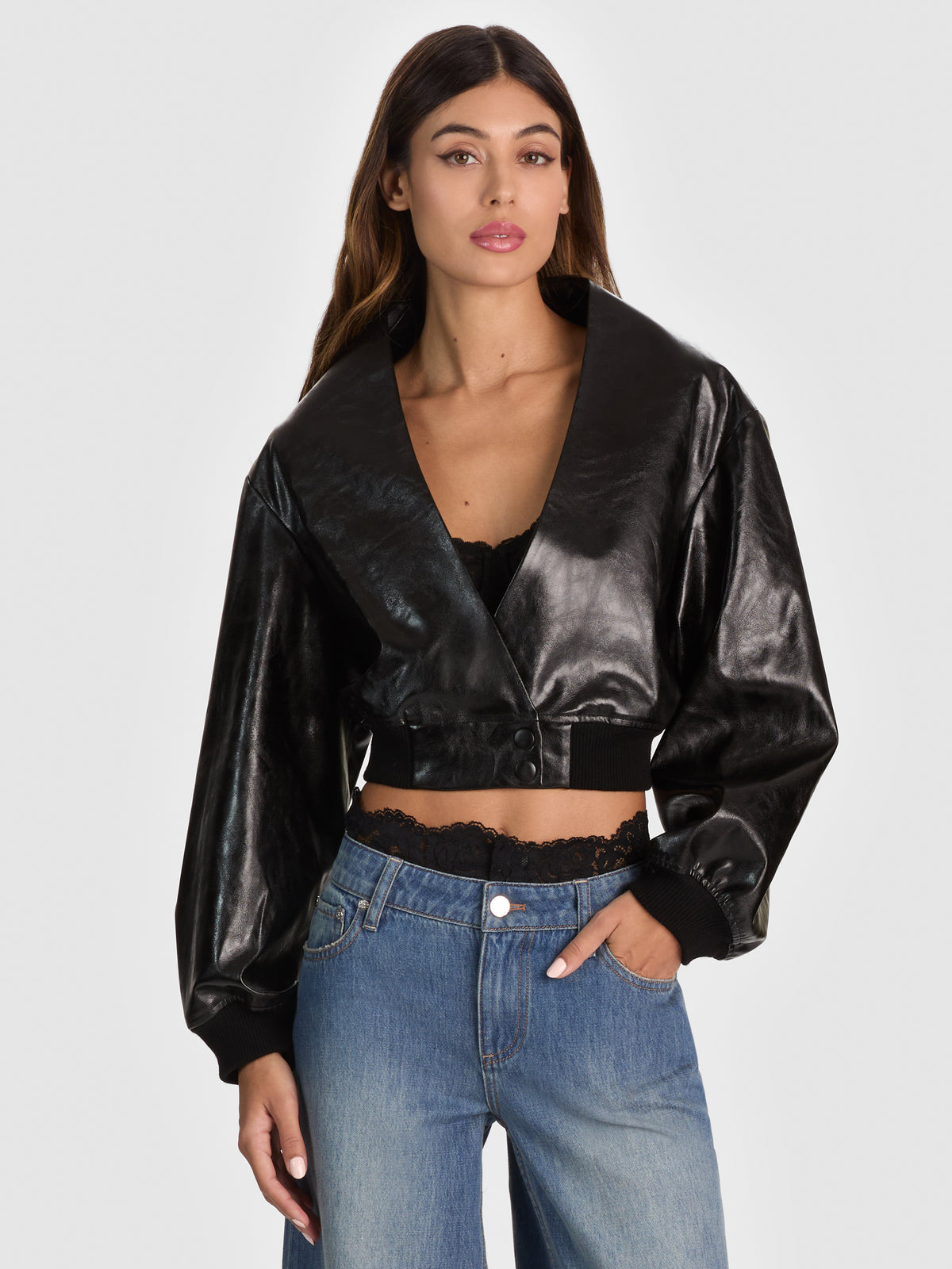 SYLVIA HIGH NECK WRAP JACKET - BLACK