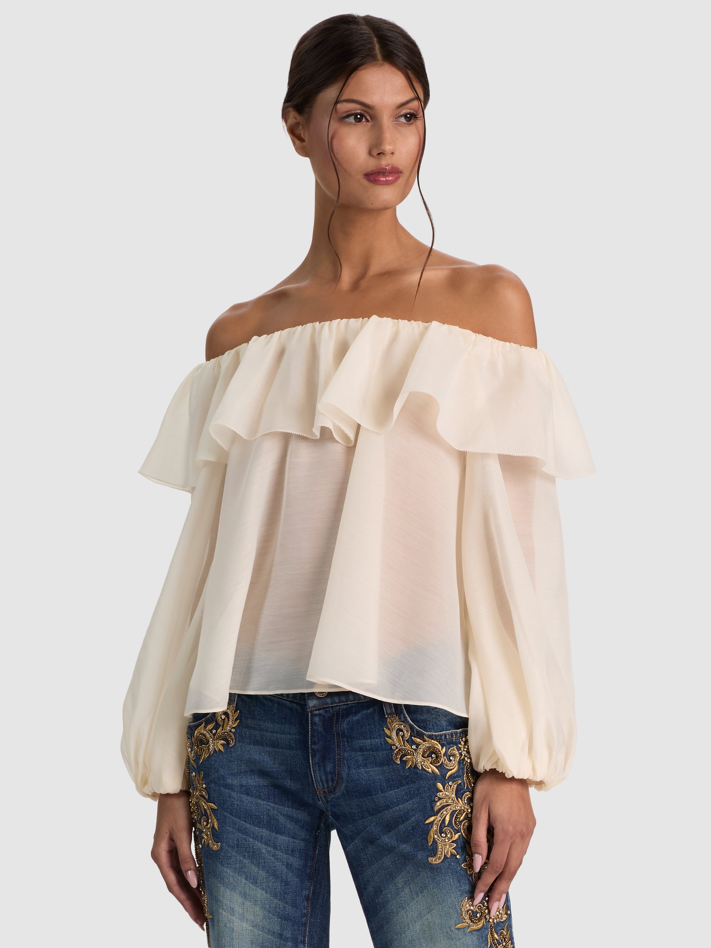 ALTA OFF THE SHOULDER RUFFLE BLOUSE-ALICE + OLIVIA