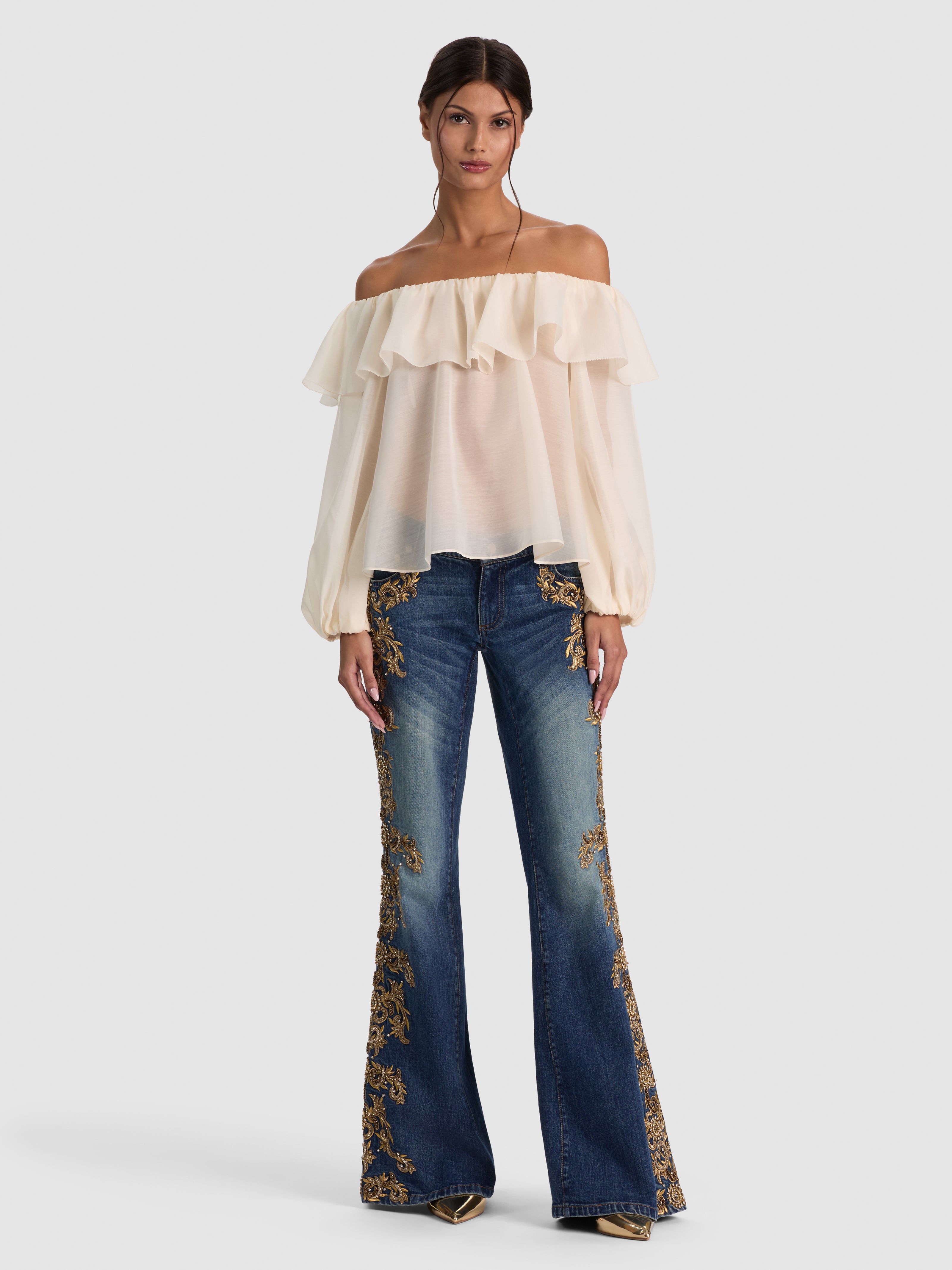 ALTA OFF THE SHOULDER RUFFLE BLOUSE-ALICE + OLIVIA