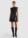 KIM VGN LTHR PANELED CORSET FLARED MINI SHIRT DRESS-ALICE + OLIVIA