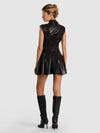 KIM VGN LTHR PANELED CORSET FLARED MINI SHIRT DRESS-ALICE + OLIVIA