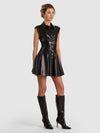 KIM VGN LTHR PANELED CORSET FLARED MINI SHIRT DRESS-ALICE + OLIVIA