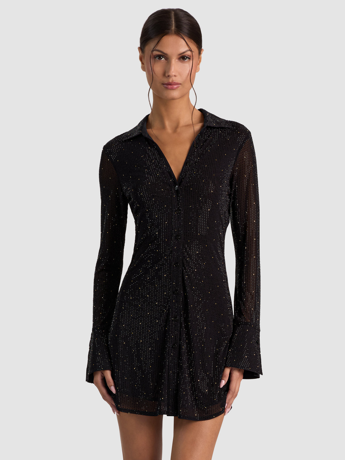 FREYA EMBELLISHED BUTTON DOWN DRESS-ALICE + OLIVIA