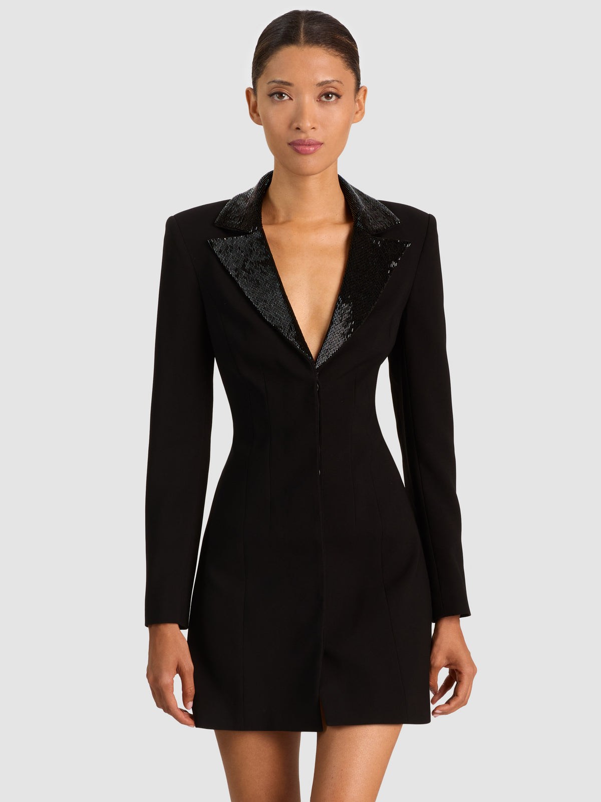 AMANZA EMBELLISHED TUXEDO MINI DRESS-ALICE + OLIVIA