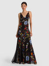 NISA CUTAWAY LACE TWIST STRAP TIE BK GODET MAXI DRESS-ALICE + OLIVIA