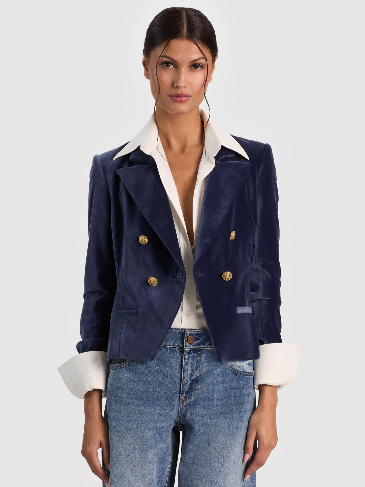SABLE DBL BREASTED CROPPED BLAZER-ALICE + OLIVIA