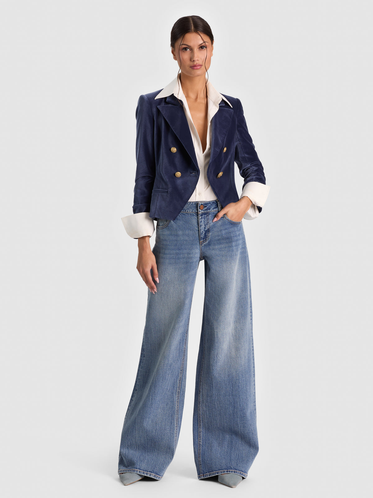 SABLE DBL BREASTED CROPPED BLAZER - MIDNIGHT BLUE