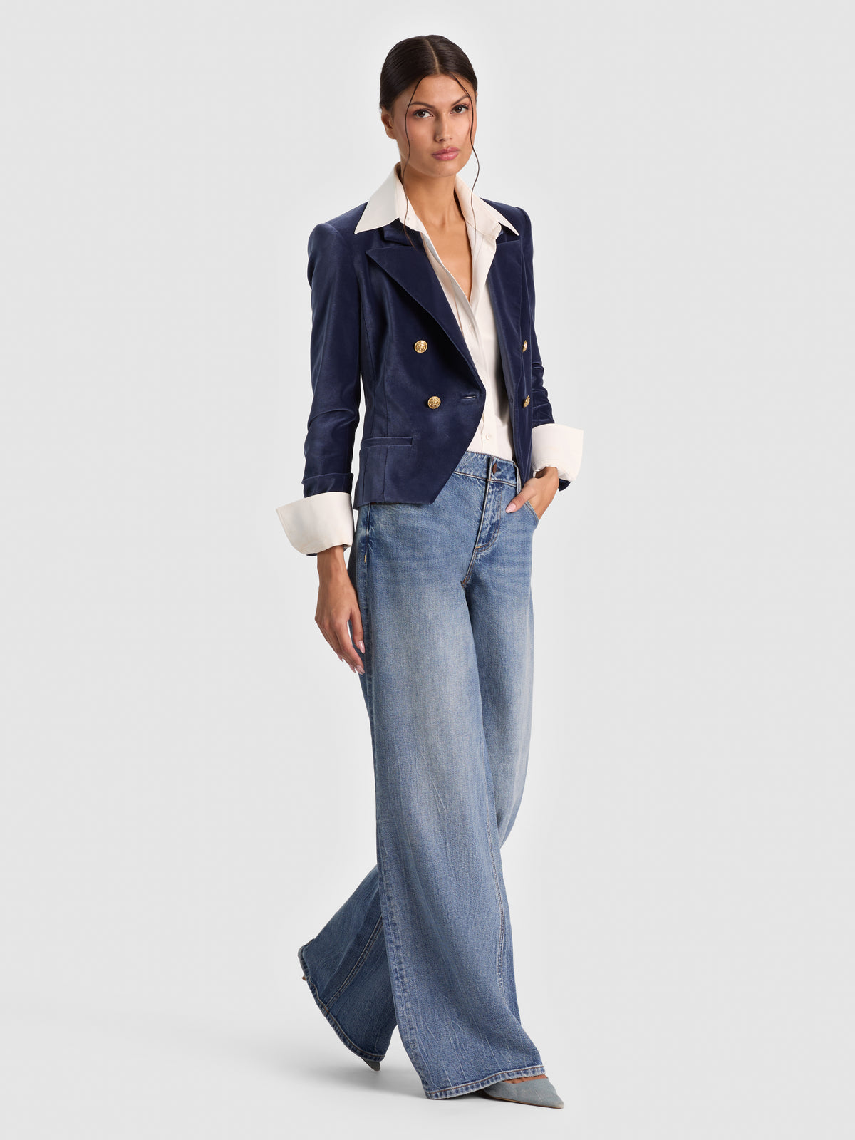 SABLE DBL BREASTED CROPPED BLAZER - MIDNIGHT BLUE