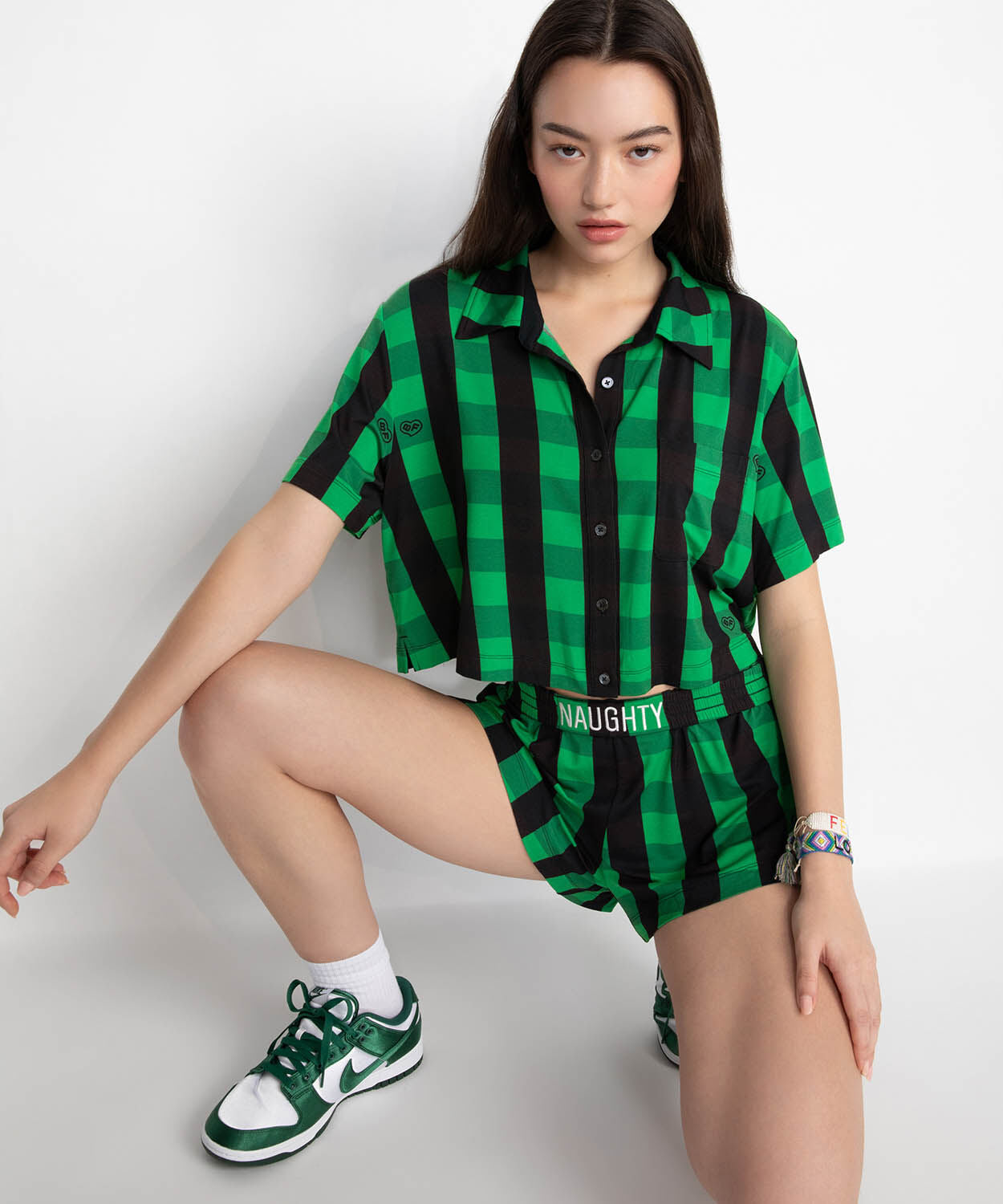 A+O X BIG FEELINGS MADDEN SHORT SLEEVE PJ SET-CHEERFUL GREEN/BLACK-ALICE + OLIVIA