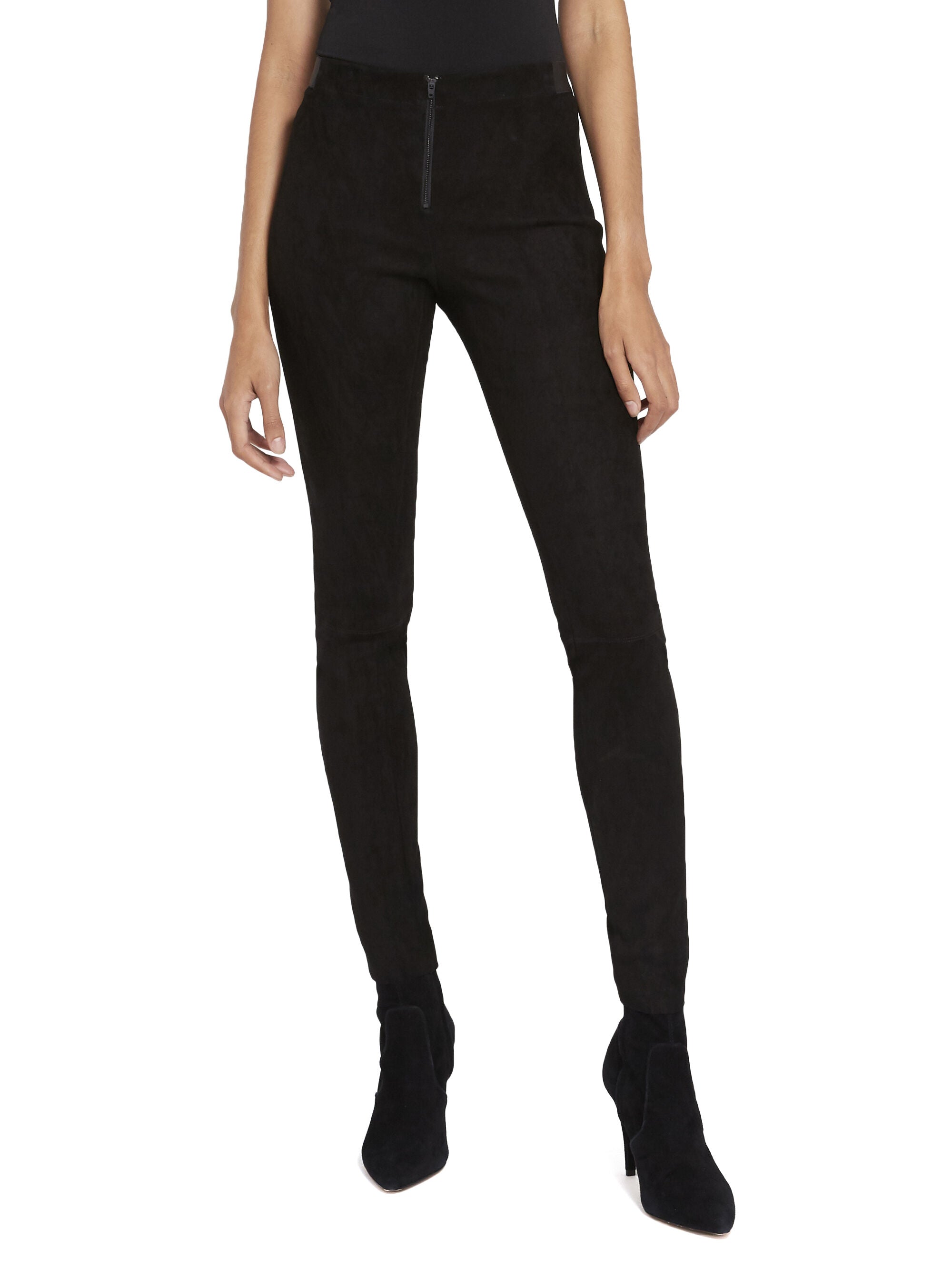 FRONT ZIP SUEDE LEGGING-Black-ALICE + OLIVIA