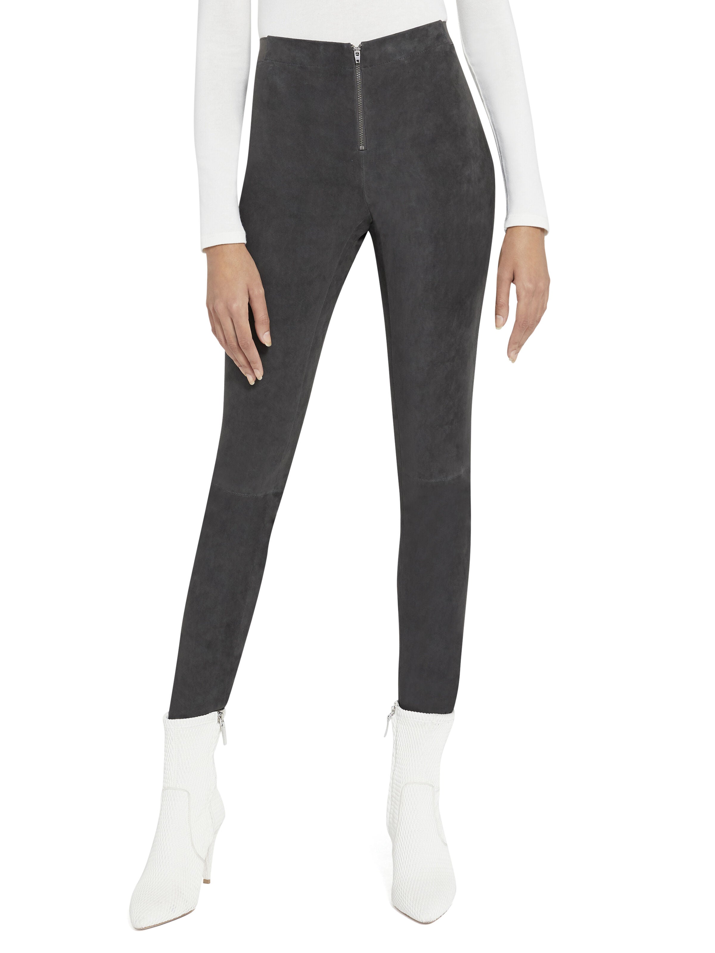 FRONT ZIP SUEDE LEGGING-Black-ALICE + OLIVIA