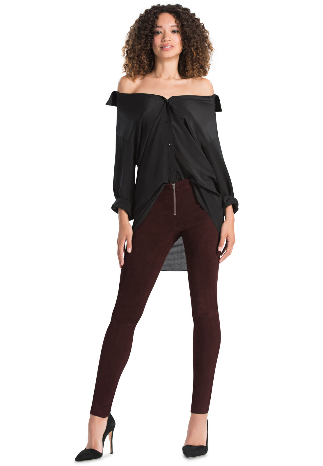 FRONT ZIP SUEDE LEGGING-Black-ALICE + OLIVIA