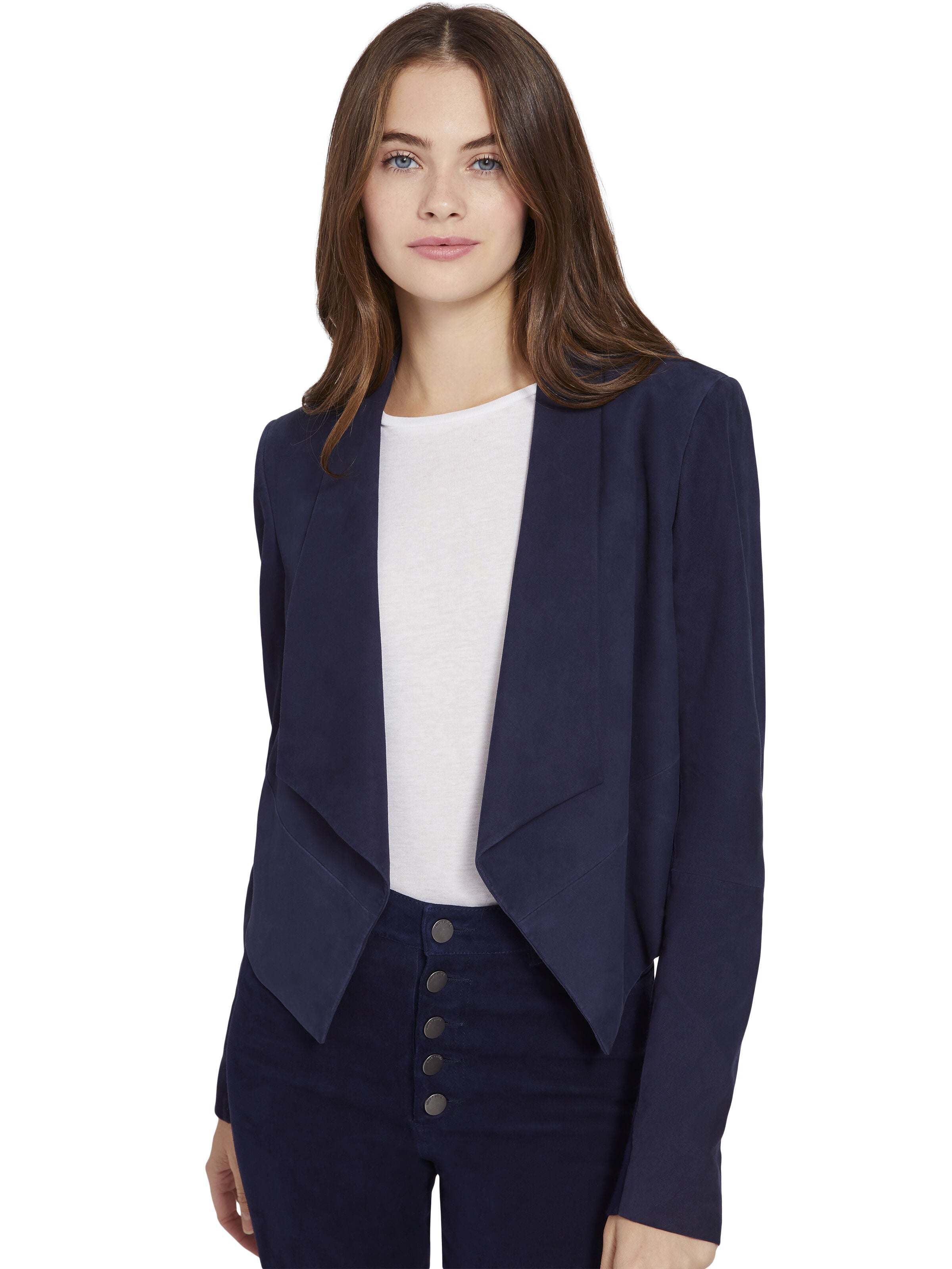 HARVEY SUEDE OPEN FRNT DRP JKT-ALICE + OLIVIA