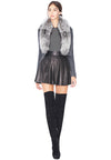 LORY LS SLVR FOX FUR CL CRP CG-CHARCOAL-ALICE + OLIVIA