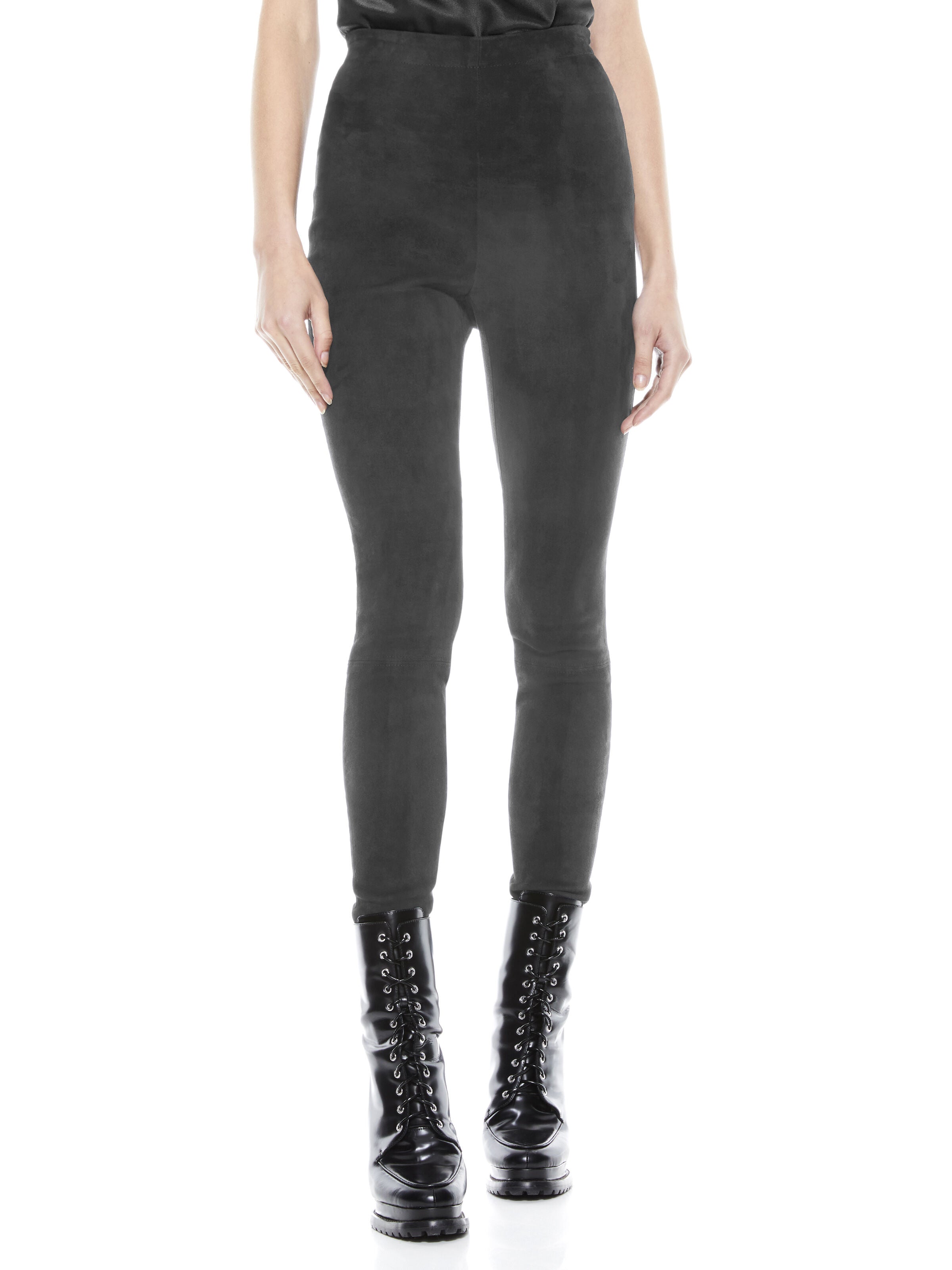 MADDOX SIDE ZIP SUEDE LEGGING-CHARCOAL-ALICE + OLIVIA
