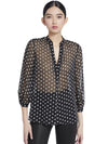 SHIELA FLORAL HENLEY TOP-BLACK/WHITE-ALICE + OLIVIA