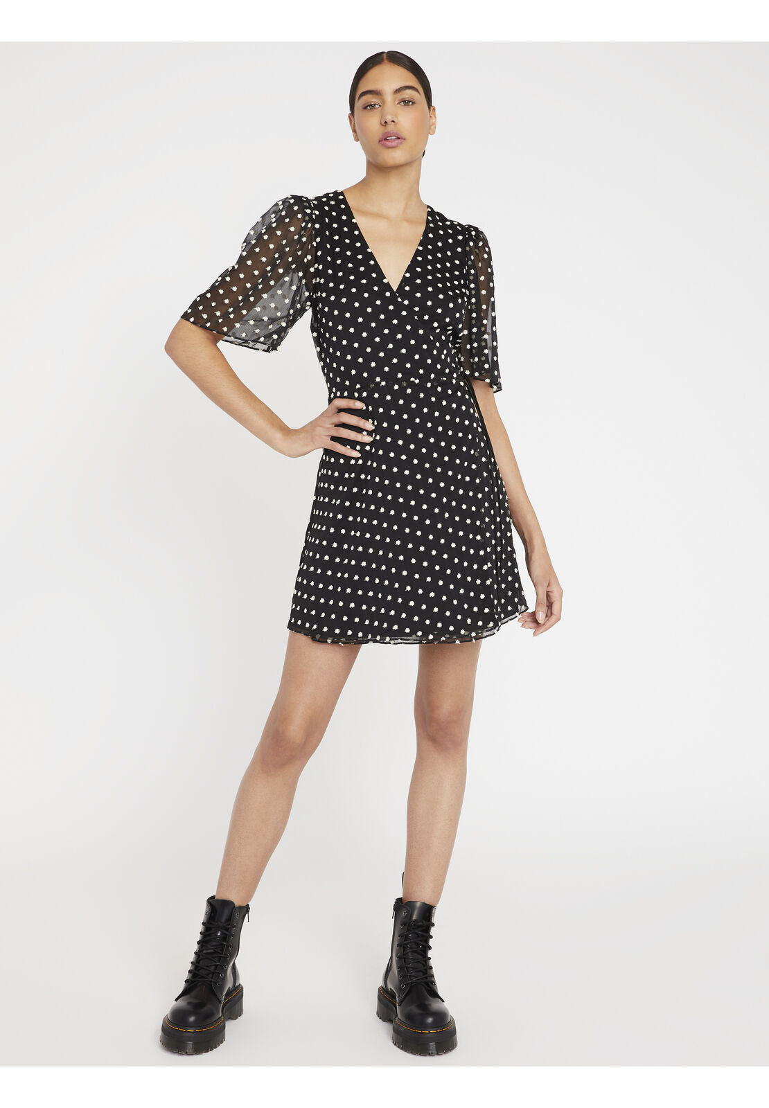 SANDRA FLORAL WRAP MINI DRESS-BLACK/WHITE-ALICE + OLIVIA