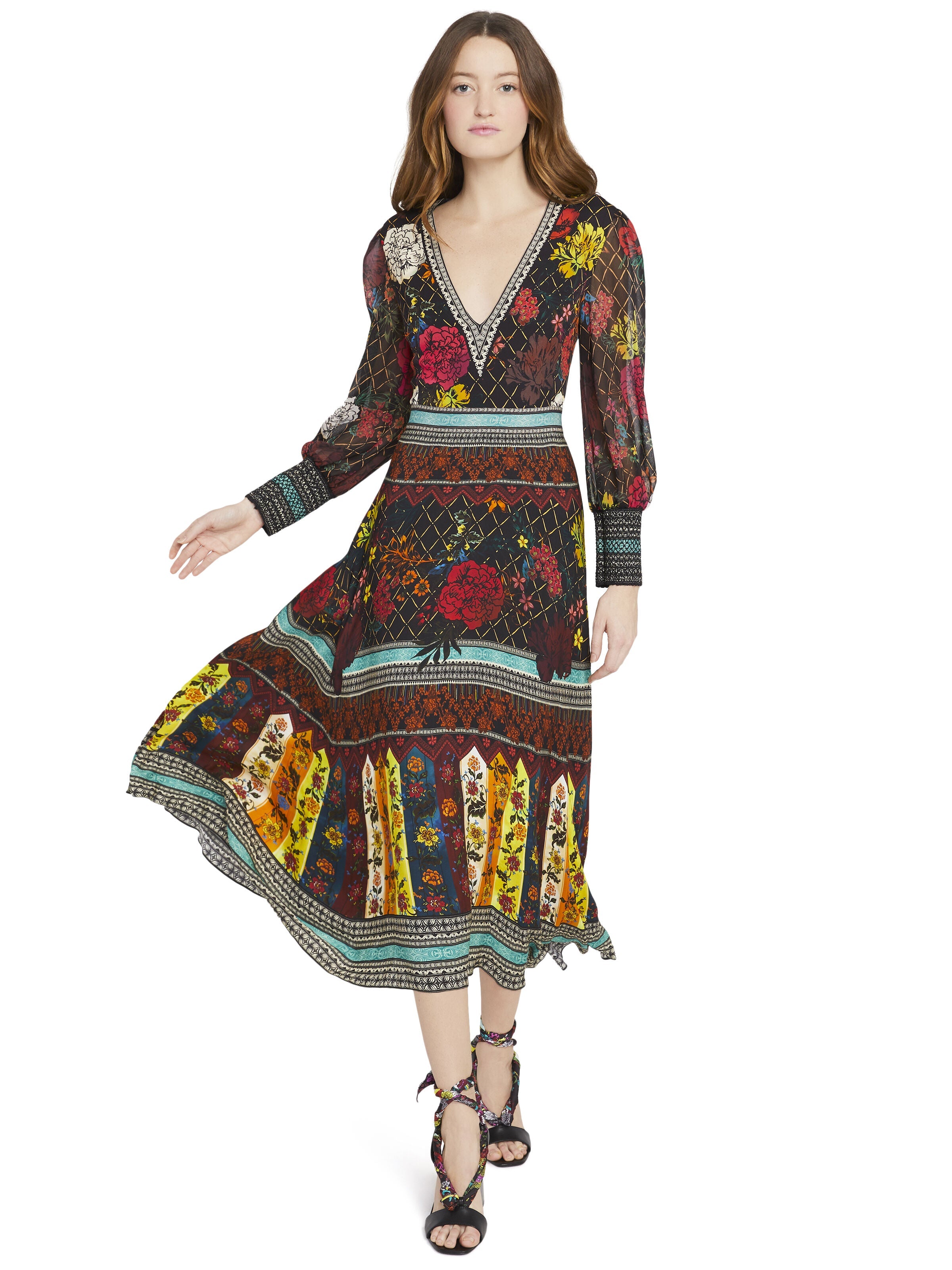 JANEY V-NECK FLARE DRESS-ALICE + OLIVIA