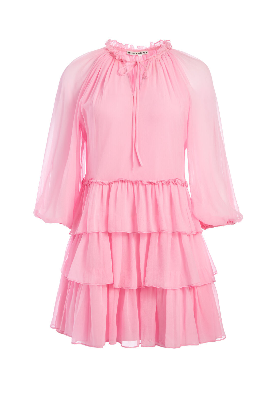 LAYLA TIERED RUFFLE MINI DRESS-ELECTRIC PINK-ALICE + OLIVIA