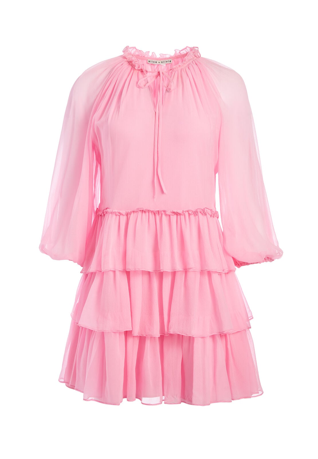 LAYLA TIERED RUFFLE MINI DRESS-ELECTRIC PINK-ALICE + OLIVIA